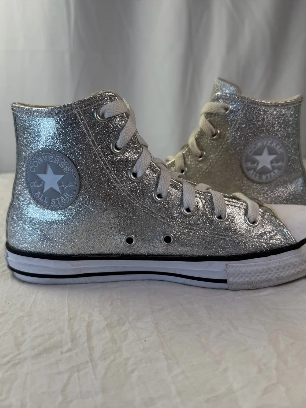 Converse Silver Glitter Coated Kids sz3 High-Top Chuck All Star Sneakers